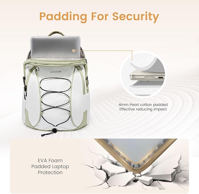 LOVEVOOK Mens Backpack with Giant Tumbler Holder Pocket,15.6 Inch Everyday Laptop Backpack Commuter Travel Work Computer Bag for Women,Casual Hiking College Teacher Back Pack Daypack,White-Beige Grey
