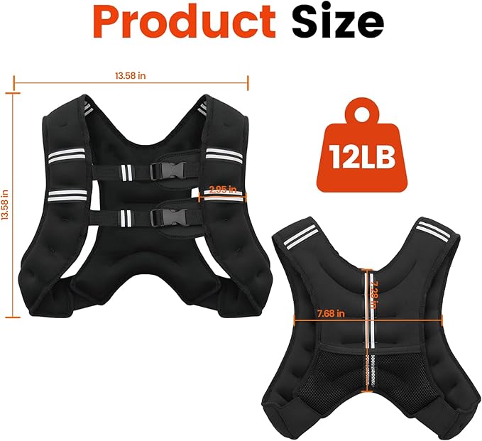 Weighted Vest, 6lb/8lb/12lb/16lb/20lb/25lb/30lb Weight Vest for Men Women, Body Weight Vests Adjustable with Reflective Stripe for Strength Training, Running, Training Workout, Jogging, Walking