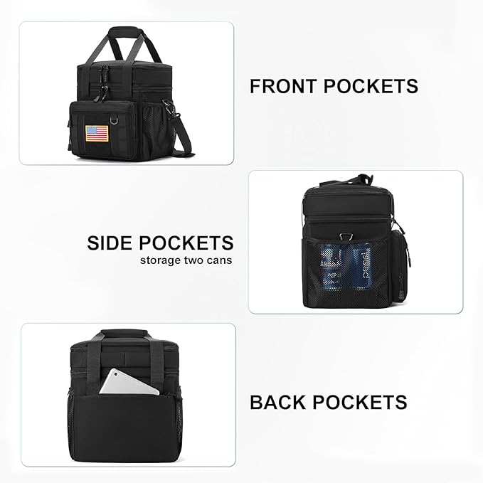 Expandable Large Tactical Lunch Box for Adults, Heavy Duty Durable Lunch Cooler Bag with MOLLE Lunch Pail for Work Camping Fishing Picnic (Black, 16L)