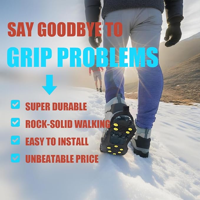 Ice Cleats for Shoes and Boots, Ice Snow Traction Cleats Grippers, Non Slip Shoe Ice Grippers,10 Steel Rubber Spikes Crampons Anti Easy Slip Studs Crampons Slip-on Stretch Footwear