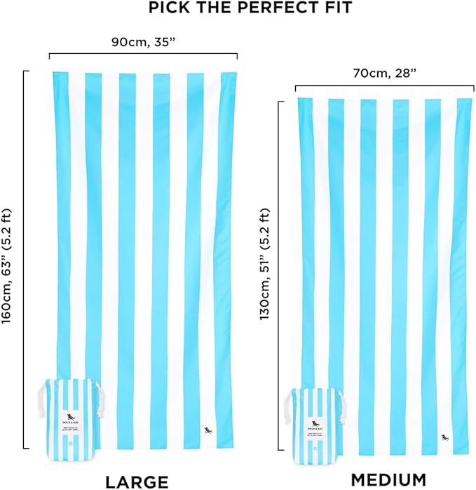 Dock & Bay Quick Drying Towel - for Sports & Gym - Compact, Lightweight - 100% Recycled - Includes Bag - Cabana - Tulum Blue, Medium (130x70cm, 51x27)