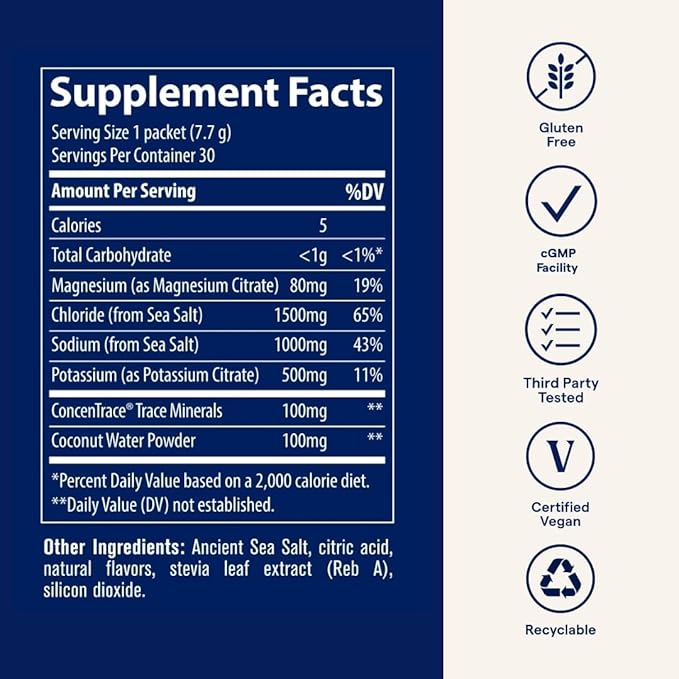 Trace Minerals ZeroLyte Salty Tropical Flavor - Sugar Free Electrolyte Drink Mix - Supports Hydration, Energy, Stamina - Ancient Sea Salt, Full Spectrum Minerals, Coconut Water - 30 Packets