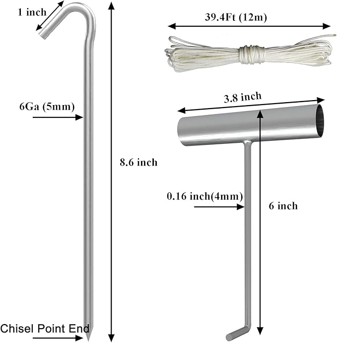 AAGUT Tent Stakes, Tent Stake Metal Garden Edging Fence Hooks Yard Camping Stake Heavy Duty Galvanized 9 Inch (9 Inch Tent Stakes KIT, 25)