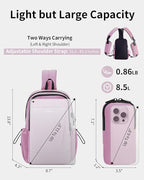 ECOHUB Crossbody Bags for Women Men, Anti-Theft RFID Blocking Roomy Sling Backpack with Sturdy SBS Zippers Water Resistant Chest Shoulder Bag Daypack with 9 Pockets Casual Outdoor Hiking, Pink