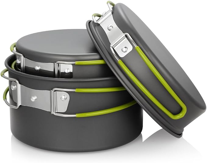 Gutsdoor Camping Cookware Set Camping Gear Campfire Utensils Non-Stick Cooking Equipment Lightweight Stackable Pot Pan Bowls with Storage Bag for Outdoor Hiking