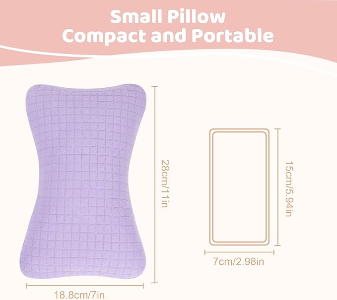 vocheer 11x7in Mini Travel Pillow, Small Pillows for Sleeping, Tiny Pillows for Neck, Wrist, Lumbar and Knee, Pets Pillow, Cotton, Cover Removable, Machine Washable (Purple-2PC)