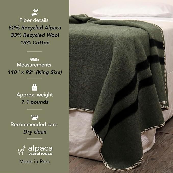 Thick Alpaca Wool Blanket Heavyweight Camping Outdoors Indoors Soft Peru King Size Stripes Design (Beige - Ivory, King Size)