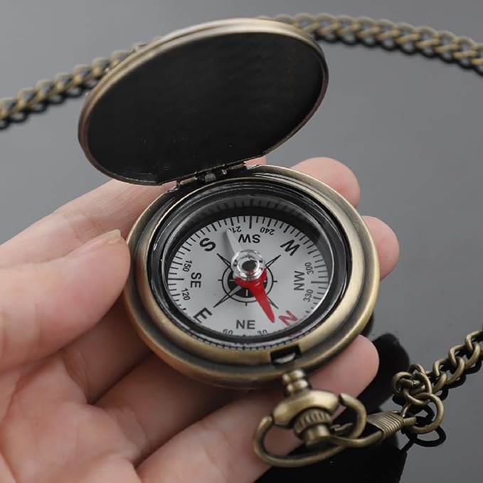 Vintage Pocket Compass Classic Pocket Watch Case Design Portable Compass for Hiking Outdoor Camping Motoring Boating Backpacking Survival Emergency