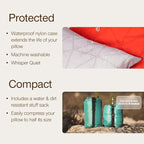 Coop Home Goods Original Adjustable Travel Pillow and Waterproof Pillow Protector Red Bundle with Compressible Stuff Sack, Medium-Firm Memory Foam and Washable Cover, CertiPUR-US Certified (19x13)