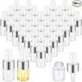 100 Pcs Mini Glass Oil Dropper Bottle Bulk, Clear Essential Small Empty Bottles Sample Containers Perfume Liquid Vials with Cap for Traveling (2 ml,Silver)