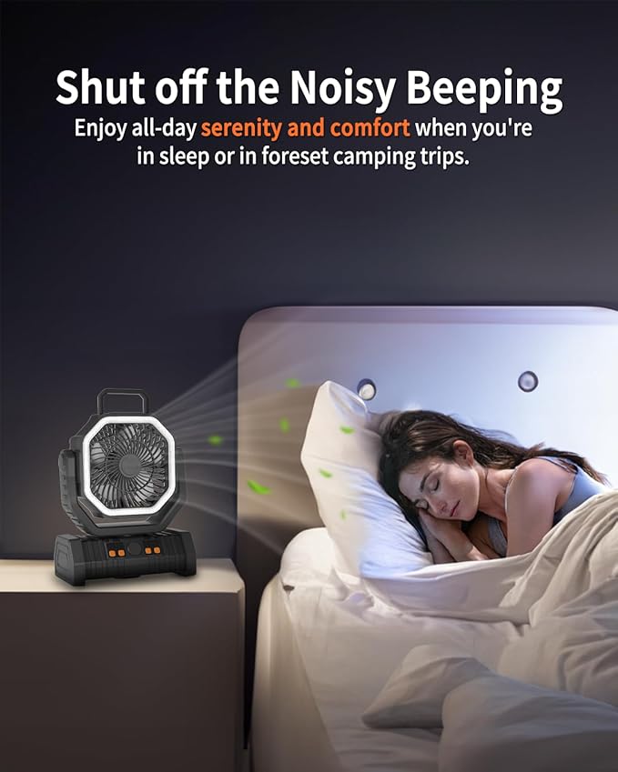 ADUST Portable Camping Fan Battery Powered Operated with LED Light 20000mAh Rechargeable Oscillating Fan with 360° Rotation Hanging Hook for Tents, USB Desk Fan for Bedroom, Office (Black)