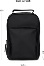 RAINS Book Daypack - Black Laptop Backpack for Men and Women, Waterproof Black Minimalist Commuter Bag with 15” Laptop Room, Front Zip Pocket - 2 Year Warranty