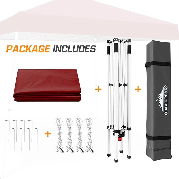 EAGLE PEAK 10x10 Slant Leg Pop-up Canopy Tent Easy One Person Setup Instant Outdoor Beach Canopy Folding Portable Sports Shelter 10x10 Base 8x8 Top (Burgundy)