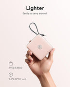 VRURC Mini Portable Charger, 22.5W USB C Fast Charging 10000mAh Pocket Power Bank with Built-in Cable, Battery Pack for iPhone 16 15 14 13 Samsung Galaxy S23 S22 Google Android, Pink(1 Pack)