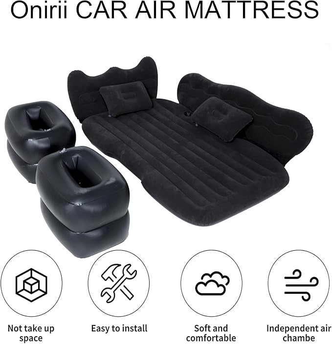 Inflatable Car Air Mattress Back Seat Bed with Air Pump,Portable Thickened Car Travel Camping Sleeping Air Mattress Blow Up Bed for Car Universal SUV