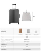 LUGGEX Checked Suitcase with Spinner Wheels, 8010S Aluminum Frame Zipperless Polycarbonate Hard Shell Suitcase (ZX-Core, Charcoal Metallic, 28 Inch)