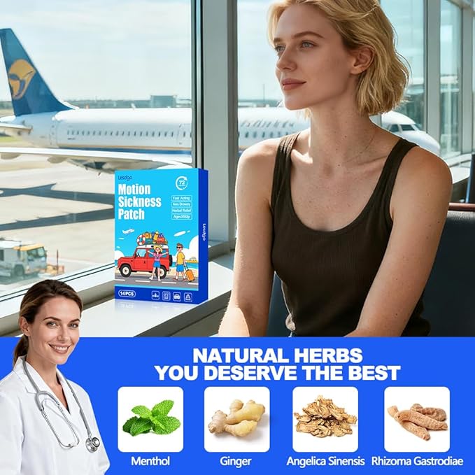 Motion Sickness Patches (14 Count) for Car and Boat Rides, Ships, Cruise and Airplane & Other Forms of Transport - Travel Essentials