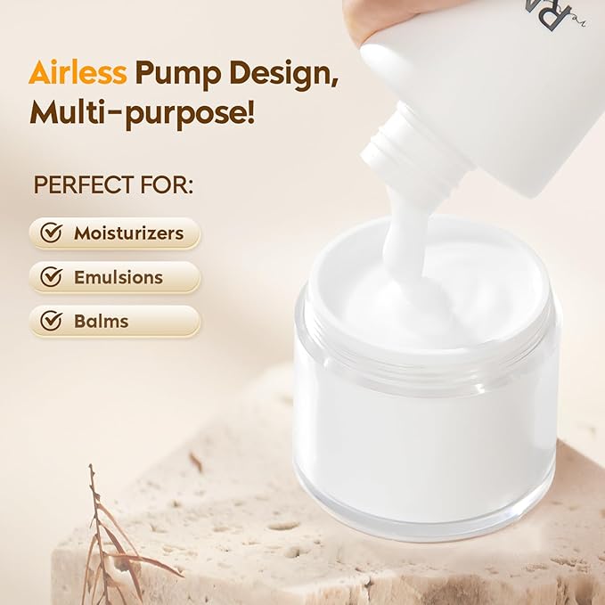 Travel Size Containers Airless Pump Jars with Label 30ml 1 Oz Acrylic Press Hand Cream Jar TSA Approve Leak Proof Refillable Lotion Dispenser Travel Containers for Toiletries Face Moisturizer - 2Pack
