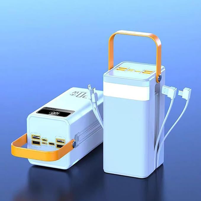 Solar Charger - Portable 50000mAh Energy Station, High Watt External Battery Bank with Integrated Wires Fast Recharge Inputs Multiple Device Connections, Bright LED Illumination Feature, Ideal for Bac