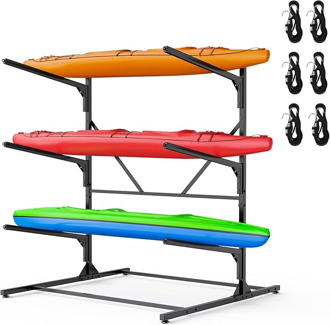 Kayak Storage Rack, Heavy Duty Freestanding Kayak Rack for Garage and Outdoor Storage, Kayak Stand Adjustable for Kayak, Canoe, Surfboard and Paddle Board