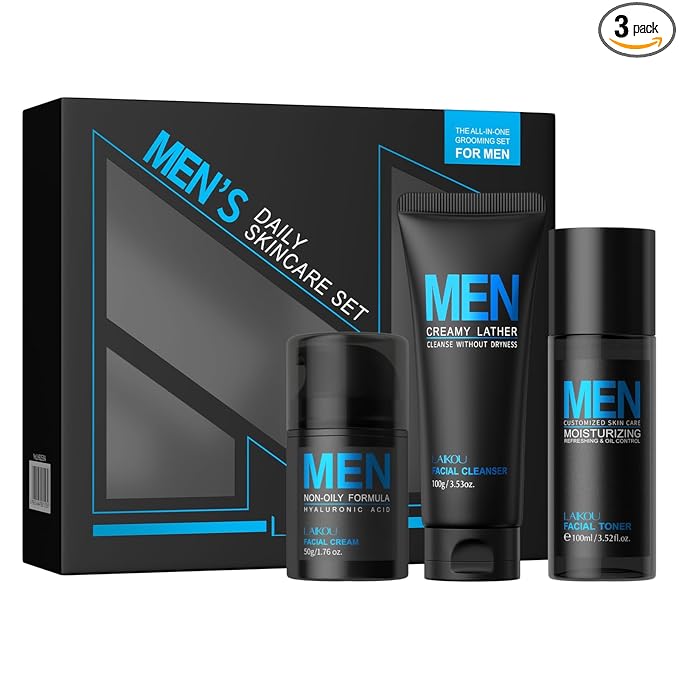 LAIKOU Men's Skin Care Set, Gifts for Men, Skincare Gift Set, Men Skincare with Facial Cream, Facial Cleanser, Facial Toner Father's Day Christmas Birthday Valentines for Him Dad Son Husband Boyfriend