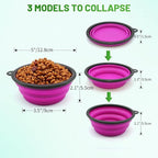 Dog Bowl Pet Collapsible Bowls, 2 Pack Collapsible Dog Water Bowls for Cats Dogs, Portable Pet Feeding Watering Dish for Walking Parking Traveling with 2 Carabiners (Small, Green+Purple)
