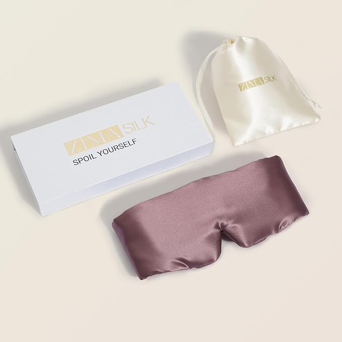 ZIMASILK 100% 22 Momme Mulberry Silk Sleep Mask - Full Silk Filled, Ultra-Soft & Breathable, Face-Hugging Blackout Eye Cover for Sleeping (Gray Purple)