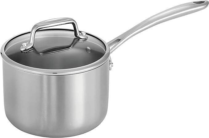 Tramontina Tri-Ply Clad Stainless Steel 2-Quart Small Sauce Pan with Glass Lid, Induction-Ready, Dishwasher-Safe, NSF-Certified, Made in Brazil