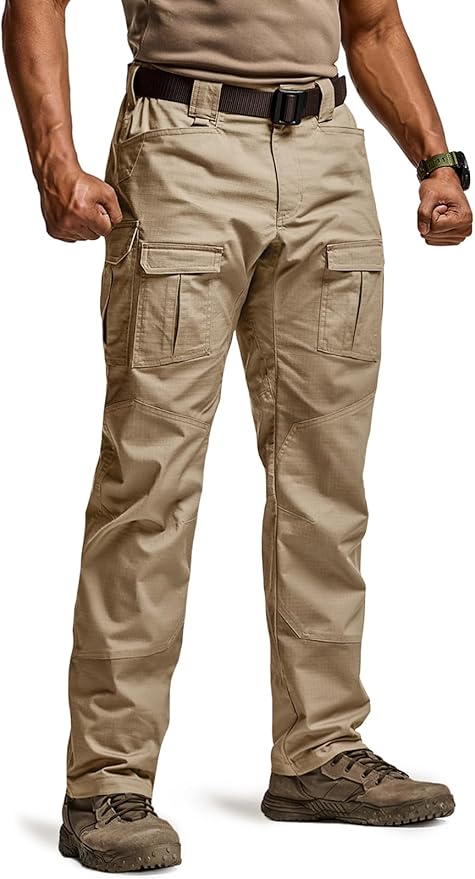 CQR Men's Flex Ripstop Tactical Pants, Water Resistant Stretch Cargo Pants, Lightweight EDC Hiking Work Pants