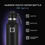 IRON °FLASK Camping & Hiking Hydration Canteens - 3 Lids (Narrow Spout Lid) Leak Proof Vacuum Insulated Stainless Steel - Hot & Cold Double Walled Sports Water Bottle - Sage, 24 Oz