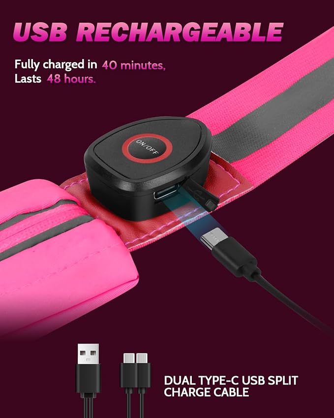 LED Reflective Belt Sash - 5 Lights Colors & 3 Light Modes High Visibility Night Safety Belt, Rechargeable Light Up Running Gear Adjustable Vest Straps for Runners Walkers Men Women