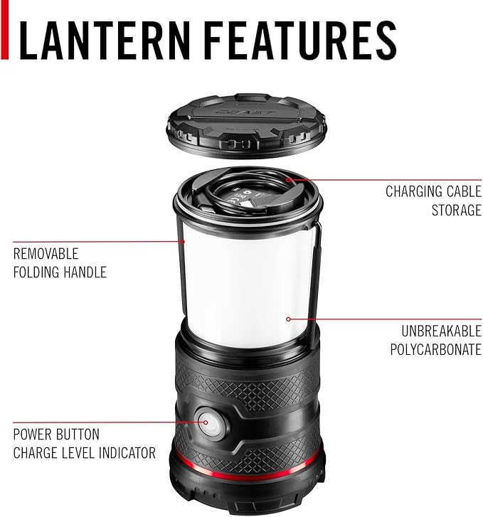 COAST EAL30R 1000 Lumen Rechargeable Emergency Camping Lantern with Warm, Day, Red & Red Flashing Mode, Foldeable Handle, 15 Hours of Runtime