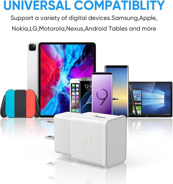 Adaptive Fast Charging Block USB Wall Charger Adapter Fits Samsung Galaxy S25/S24/S23/S22/S22 Ultra/S21/S20/S10/S9/S8/S7/Edge/Note 10 Quick Charge (White, 2 Pack)