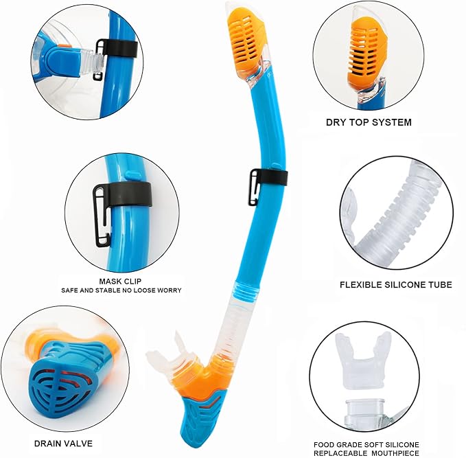 Kids Mask Fins Snorkel Set Snorkeling Packages, with Diving Mask, Snorkel, Adjustable Swim Fins, Mesh Bag, Anti-Fog Anti-Leak Snorkeling Gear for Kids for Snorkeling Swimming Diving