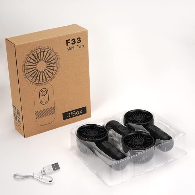 Mini Portable Fan 3 Pack, Cute Handheld Battery Operated Lightweight Small Personal Fans with 3 Speeds and USB Rechargeable Eyelash Fan for Stylish Girl Kids Women Men Office Outdoor Travel Camping