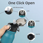 BJPKPK Water Bottle With Straw 25oz Insulated Water Bottles Reusable Stainless Steel Metal Thermo With Leak Proof Lockable Lid And Carry Handle,Indigo Black