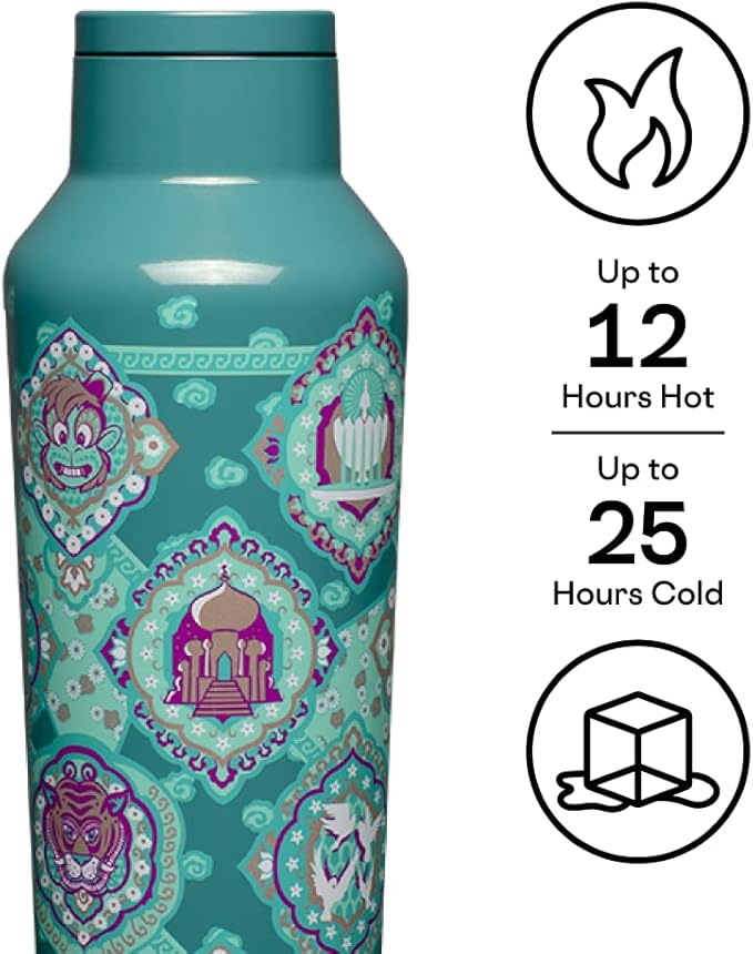 Corkcicle Disney Princess Jasmine Insulated Canteen Travel Water Bottle, Triple Insulated Stainless Steel, Keeps Beverages Cold for 25 Hours or Warm for 12 Hours, 20oz