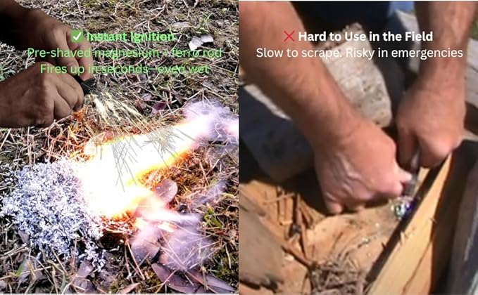 Magnesium Fire Starter Kit with Ferro Rod – Emergency Survival Fire Starting Gear with Pre-Shaved Magnesium & Fire Ropes – Waterproof Outdoor Kit for Camping, Hiking, Bushcraft