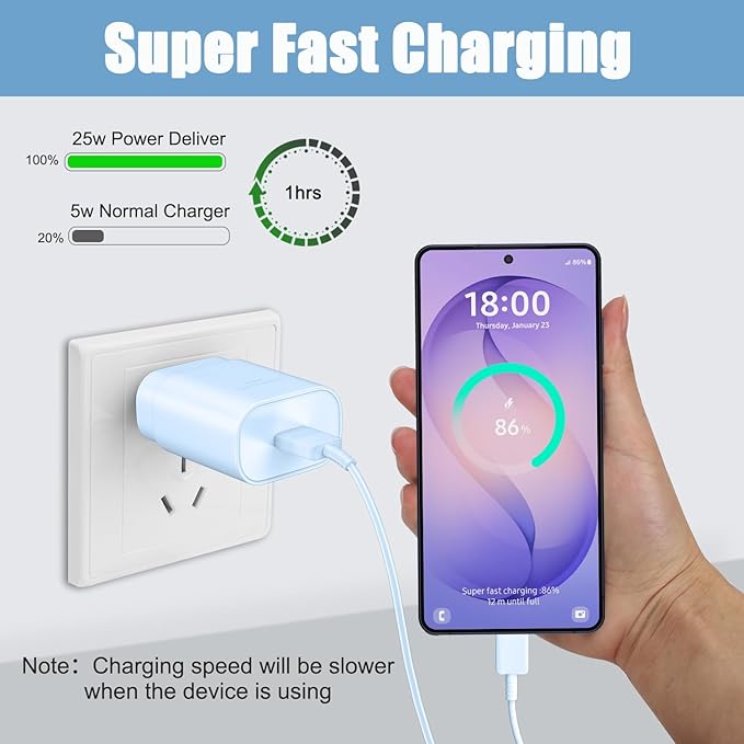 Super Fast Charger Type C,25W PD USB C Wall Charger Block & C to C Cable 6.6ft for Samsung Galaxy S26/S25/S24 Ultra/S24/S24+/S23 Ultra/S23/S23+/S22/S22 Ultra/S22+/S21 Ultra/S20 Ultra/Note 20/10