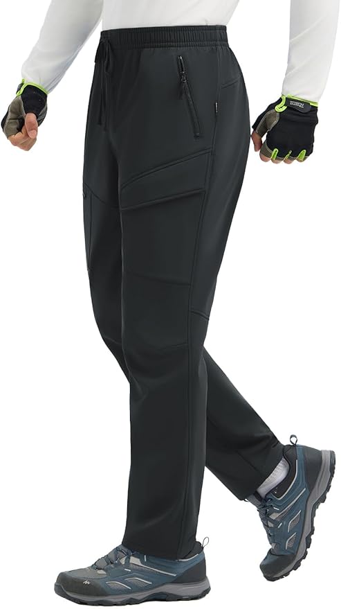 baleaf Men's Fleece Lined Hiking Cargo Pants Softshell Water Resistant Snow Thermal Pants Winter Insulate with Zipper Pocket