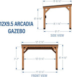 Backyard Discovery Arcadia 12' x 9.5' Cedar Wood Outdoor Gazebo Pavilion with Hardtop Galvanized Steel Slope Roof, Snow Support, Wind Resistance, PowerPort, Shade for Garden, Patio, Deck, Entertaining