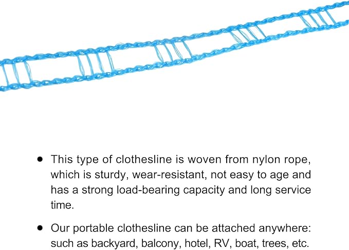 uxcell Portable Clothesline, 32.8ft Nylon Windproof Non-Slip Washing Line Rope for Courtyard Outdoor Travel Camping Laundry Drying, Blue