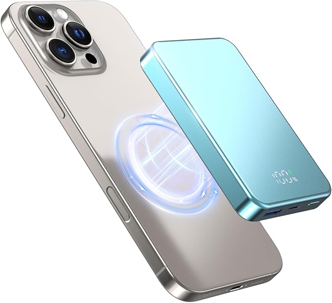 for Magsafe Portable Charger, Aluminum Alloy Small 10000mAh 20W PD Magnetic Power Bank, USB-C in&Out Wireless Battery Pack Phone Charger for iPhone 17/16/15/14/13/12 Plus Pro Max Series -Blue