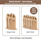 LFH Cotton Rich Shoe Storage Bags with Drawstring, Dustproof Breathable Reusable Organizer, Perfect For Travel, Dorm, Hotel, College, Gym, Easy to Carry, Machine Washable 8"x17" (Pack of 4) - Beige