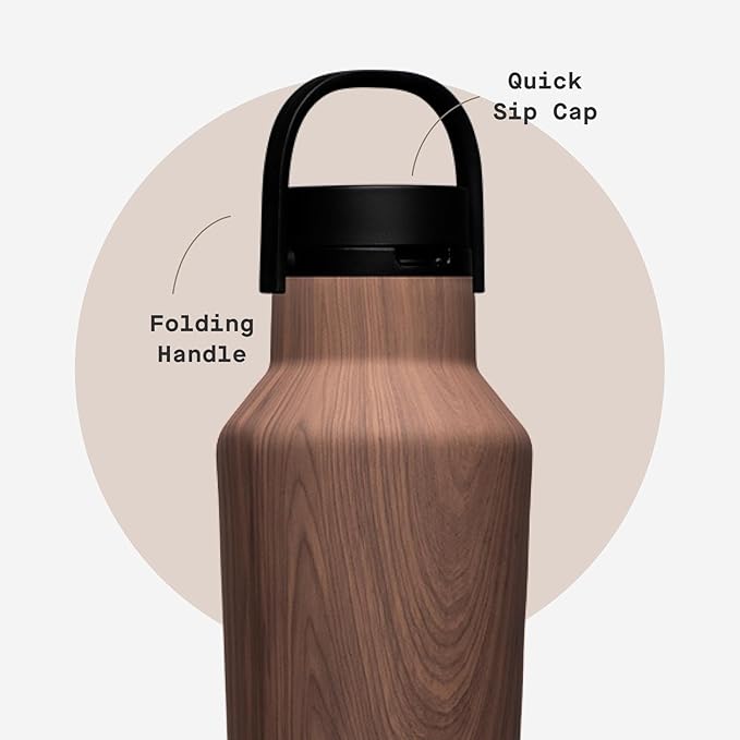 Corkcicle Sport Canteen - Keeps Drinks Cold 25 Hours - Stainless Steel Water Bottle - Triple-Insulated - Spill-Proof - Summer Drinkware Gift - Keeps Drinks Ice Cold - 20 oz - Walnut Wood