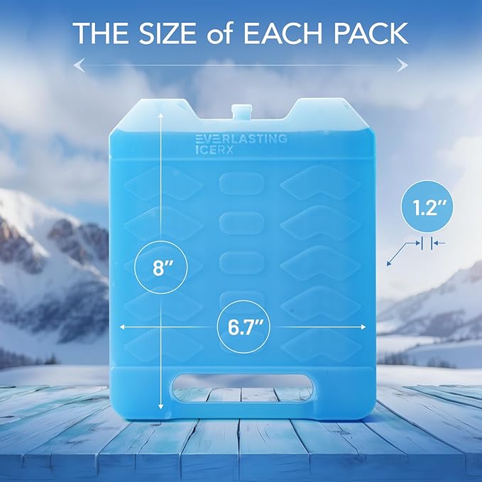 Everlasting Ice RX Large Reusable Ice Packs for Cooler with Handle (4 Pack) Long Lasting Coolness, BPA Free, Freezer Packs for Extended Cooling | Cooler Ice Packs for Camping, Fishing, Hiking, Beach