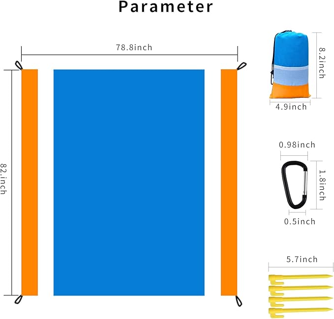 Large Beach Blanket Oversized Beach Mat Intimate Choice of Beach Accessories for Outdoor Travel Camping Hiking Good Gift (L-BlueWhiteOrange)