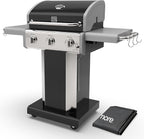 Kenmore 3-Burner Propane BBQ Grill, 30,000 BTUs Gas Grill with Cast Iron Cooking Grates, Folding Side Tables & Wheels, Outdoor Grill with Tool Hooks, Black + Bonus Cover