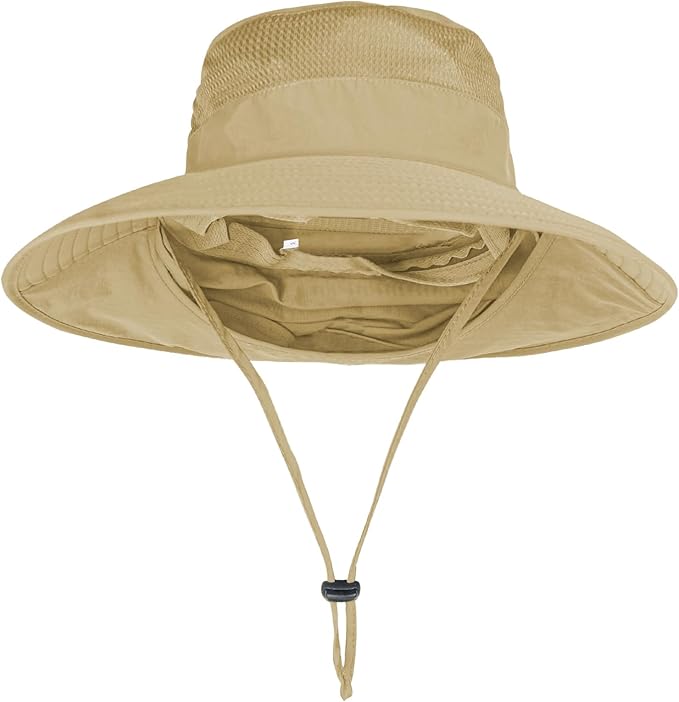 Sun Hats for Men Women Fishing Hat UPF 50+ Breathable Wide Brim Bucket Hats Summer UV Protection Safari Hat with Neck Flap