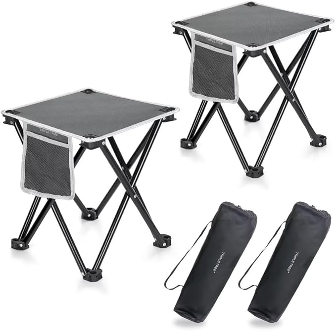 TRIPLE TREE 2 Pack Camping Stool, Grey, 13.8 Inch Portable Folding Stool for Outdoor Walking Hiking Fishing 400 Lbs Capacity with Carry Bag
